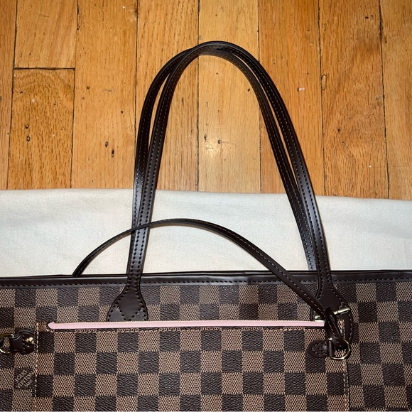 LOUIS VUITTON DAMIER EBENE NEVERFULL MM TOTE ROSE BALLERINE - Picture 2 of 16